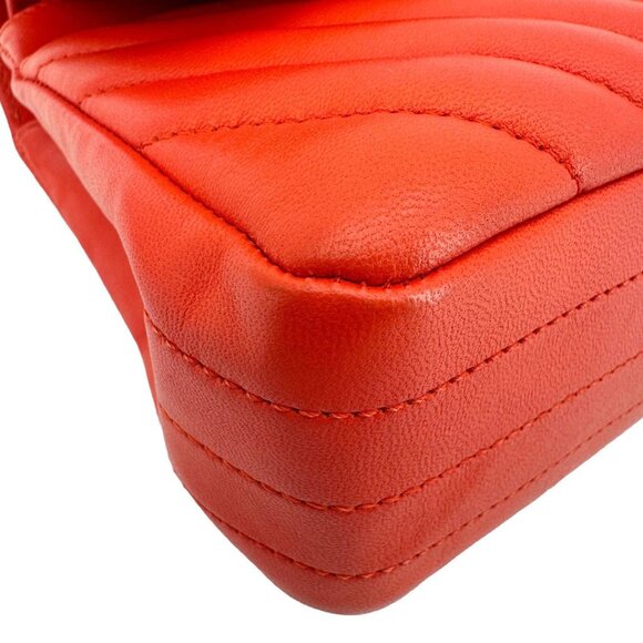 Chanel  Classic Double Flap Medium Chevron Leather Shoulder Bag Orange - Picture 10 of 16
